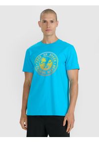 4f - 4F T-shirt regular z nadrukiem męski - niebieski S. Okazja: na co dzień. Kolor: niebieski. Materiał: jersey, materiał, bawełna. Wzór: nadruk. Styl: sportowy, klasyczny, casual