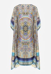 Renee - Niebieskie Satynowe Ponczo z Jedwabiem i Wiskozą w Stylu Boho Prixeis. Okazja: na co dzień. Kolor: niebieski. Materiał: jedwab, wiskoza, satyna. Wzór: nadruk. Styl: boho #8