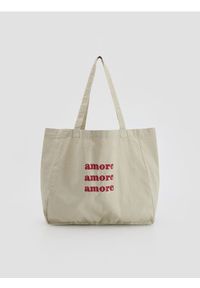 Reserved - Bawełniana torebka shopper - jasnoszary. Kolor: szary #1