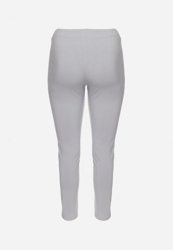 Born2be - Jasnoszare Spodnie z Wysokim Stanem i Gumką w Pasie Geminia. Okazja: na co dzień. Stan: podwyższony. Kolor: szary. Materiał: guma. Styl: casual