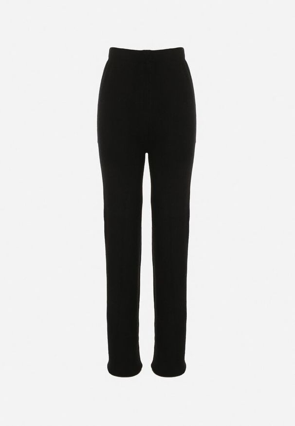 Born2be - Czarne Sweterkowe Spodnie z Wełną z Ozdobnymi Kieszeniami Monilana. Okazja: na co dzień. Kolor: czarny. Materiał: wełna. Styl: casual