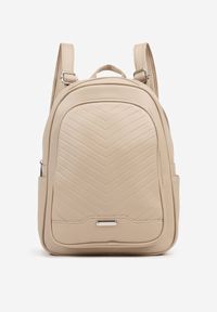 Born2be - Ciemnobeżowy Duży Plecak Zdobiony Pikowanymi Przeszyciami Pasilenna. Kolor: beżowy. Wzór: aplikacja. Styl: elegancki, casual