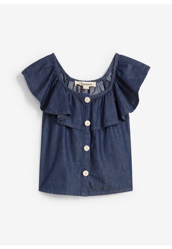 bonprix - Bluzka z lekkiej i gładkiej bawełny. Kolor: niebieski. Materiał: bawełna. Wzór: gładki