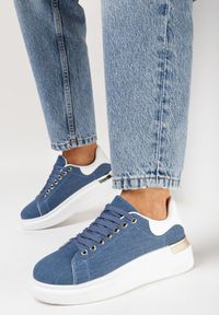 Born2be - Jeansowe Sneakersy na Platformie Lepav. Okazja: na co dzień. Kolor: niebieski. Materiał: jeans. Obcas: na platformie #3