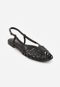Renee - Czarne Sandały Peep Toe VICES na Płaskiej Podeszwie z Cienkimi Paseczkami Nadalila. Nosek buta: otwarty. Zapięcie: sprzączka. Kolor: czarny. Materiał: skóra. Sezon: lato. Obcas: na płaskiej podeszwie. Wysokość obcasa: niski #9