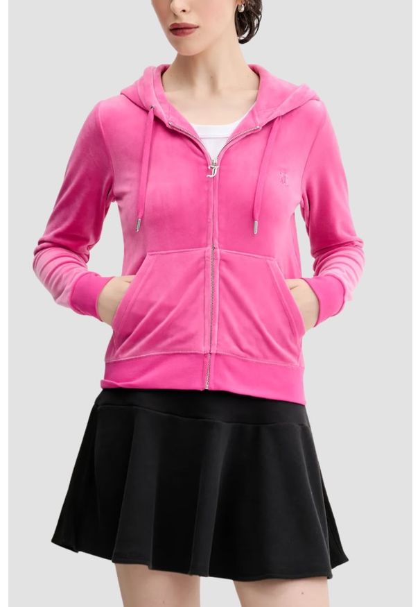 Juicy Couture - JUICY COUTURE Różowa bluza damska Robertson Hoodie, Rozmiar M. Okazja: na co dzień. Kolor: różowy. Materiał: materiał. Styl: casual, klasyczny