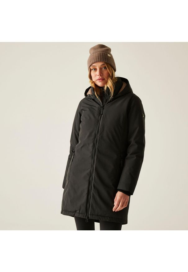 Regatta - Płaszcz damski zimowy ocieplany przeciwdeszczowy Marron. Kolor: czarny. Materiał: materiał, puch. Sezon: zima. Sport: turystyka piesza
