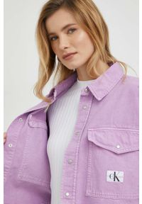 Calvin Klein Jeans kurtka jeansowa damska kolor różowy przejściowa oversize. Kolor: różowy. Materiał: denim #3