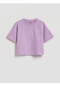 Reserved - Luźny t-shirt z nadrukiem - lawendowy. Kolor: fioletowy. Materiał: bawełna. Wzór: nadruk #1