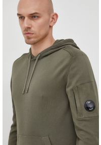 C.P. Company bluza bawełniana męska kolor zielony z kapturem gładka. Typ kołnierza: kaptur. Kolor: zielony. Materiał: bawełna. Wzór: gładki #3