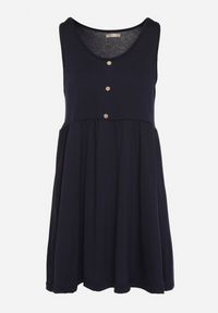 Born2be - Granatowa Sukienka o Rozkloszowanym Kroju na Szerokich Ramiączkach z Guzikami Jenovira. Okazja: na co dzień. Kolor: niebieski. Długość rękawa: na ramiączkach. Styl: casual #6