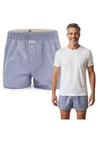 Męskie Bokserki Bawełniane - Pako Jeans - Drobna, Niebieska Kratka. Kolor: niebieski. Materiał: bawełna. Wzór: kratka #3