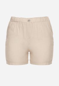 Born2be - Jasnobeżowe Casualowe Szorty z Lnem z Gumką w Talii Filowena. Okazja: na co dzień. Kolekcja: plus size. Kolor: beżowy. Materiał: len. Styl: casual
