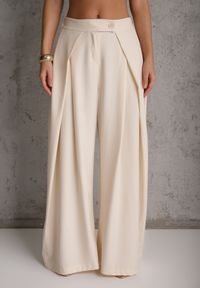 Renee - Beżowe Garniturowe Spodnie High Waist Wide Leg z Zakładkami w Pasie Philisia. Stan: podwyższony. Kolor: beżowy. Styl: elegancki #8