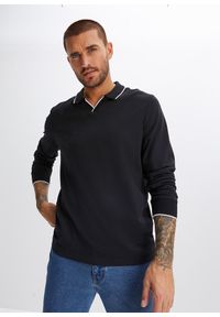 bonprix - Shirt polo z długim rękawem, z bawełny organicznej. Typ kołnierza: polo. Kolor: czarny. Materiał: bawełna. Długość rękawa: długi rękaw. Długość: długie #1