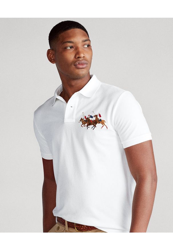 Ralph Lauren - RALPH LAUREN - Biała koszulka polo Custom Slim Fit. Typ kołnierza: polo. Kolor: biały. Materiał: bawełna, prążkowany, materiał. Długość: długie. Wzór: aplikacja, haft