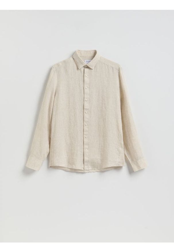 Reserved - Lniana koszula regular fit - beżowy. Kolor: beżowy. Materiał: len