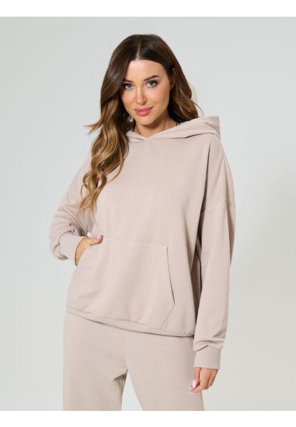 Sinsay - Bluza hoodie z kieszenią - kremowy. Kolor: kremowy. Materiał: dzianina