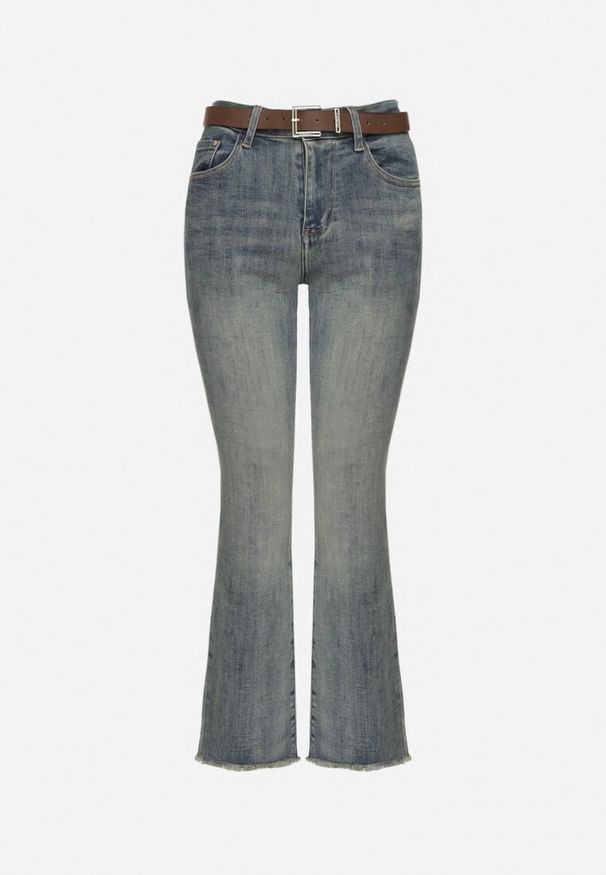 Born2be - Niebieskie Jeansy o Kroju Dzwonów z Dodatkowym Paskiem z Klamrą Senaliea. Okazja: na co dzień. Kolor: niebieski. Wzór: aplikacja. Styl: retro, elegancki, casual