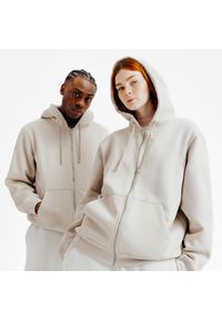 Decathlon - Bluza na suwak unisex Elementals. Typ kołnierza: kaptur. Kolor: beżowy. Materiał: tkanina, elastan, prążkowany, bawełna, materiał, poliester