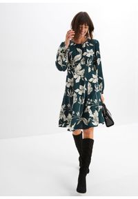 bonprix - Rozkloszowana sukienka z wiskozy. Kolor: zielony. Materiał: wiskoza. Długość: mini #3