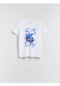 Reserved - T-shirt z nadrukiem - biały. Kolor: biały. Materiał: bawełna, dzianina. Wzór: nadruk