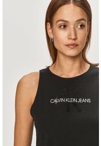 Calvin Klein Jeans T-shirt. Kolor: czarny. Materiał: bawełna. Długość rękawa: na ramiączkach. Wzór: nadruk #5