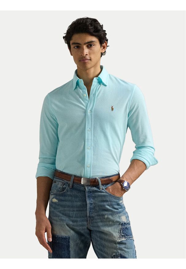 Polo Ralph Lauren Koszula 710932545009 Turkusowy Slim Fit. Typ kołnierza: polo. Kolor: turkusowy. Materiał: bawełna