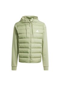 Adidas - Kurtka Essentials Hybrid Dow Hooded. Kolor: zielony. Materiał: materiał