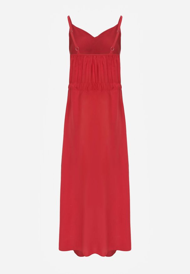 Born2be - Bordowa Sukienka z Wiskozy Xelpiroe. Okazja: na co dzień. Kolor: czerwony. Wzór: aplikacja, gładki. Typ sukienki: proste. Materiał: wiskoza. Długość rękawa: na ramiączkach. Sezon: lato. Styl: casual. Długość: maxi