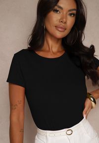 Renee - Czarny Bawełniany Casualowy T-shirt Arpollia. Okazja: na co dzień. Kolor: czarny. Materiał: bawełna. Styl: casual #5
