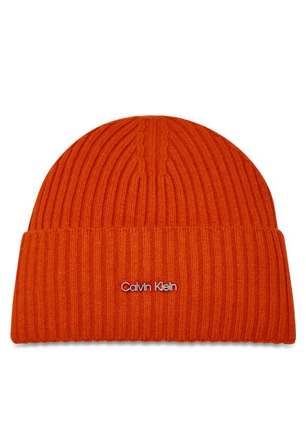 Calvin Klein Czapka Ck Must Logo Beanie K60K611401 Pomarańczowy. Kolor: pomarańczowy. Materiał: materiał