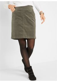 bonprix - Spódnica sztruksowa z bawełny ze stretchem, z wygodnym paskiem. Kolor: zielony. Materiał: sztruks, bawełna