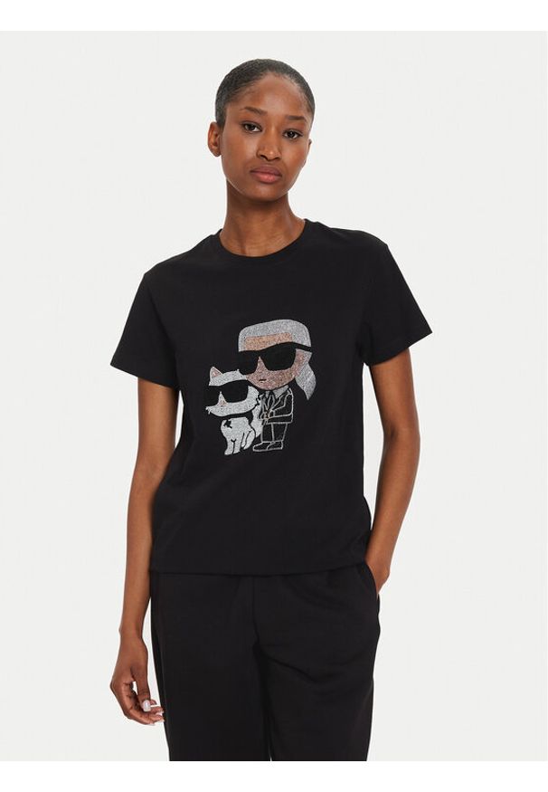 Karl Lagerfeld - KARL LAGERFELD T-Shirt Ikonik 2.0 230W1772 Czarny Regular Fit. Typ kołnierza: dekolt w karo. Kolor: czarny. Materiał: bawełna