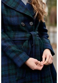 Marie Zélie - Płaszcz Achillea granatowo-zielona krata – wełna Harris Tweed®. Kolor: niebieski, zielony, wielokolorowy. Materiał: wełna #5