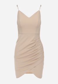 Born2be - Beżowa Sukienka Mini na Ozdobnych Ramiączkach z Asymetrycznym Dołem Maffah. Okazja: na wesele, na randkę, na ślub cywilny. Kolor: beżowy. Długość rękawa: na ramiączkach. Typ sukienki: asymetryczne. Długość: mini #6