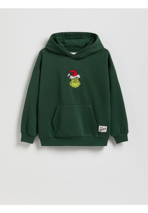 Reserved - Świąteczna bluza Grinch - ciemnozielony. Kolor: zielony. Materiał: dzianina, bawełna. Styl: wizytowy
