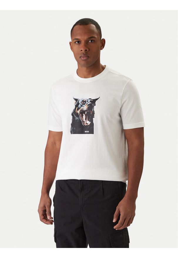 BOSS T-Shirt Dobermann 50558965 Biały Regular Fit. Kolor: biały. Materiał: bawełna
