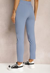 Renee - Niebieskie Spodnie High Waist z Elastycznego Materiału Wykończone Gumką Rigadona. Stan: podwyższony. Kolor: niebieski. Materiał: materiał. Styl: elegancki #3