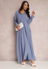 Renee - Niebieska Sukienka Hillcrest. Kolor: niebieski. Długość rękawa: długi rękaw. Typ sukienki: koszulowe. Długość: maxi #4