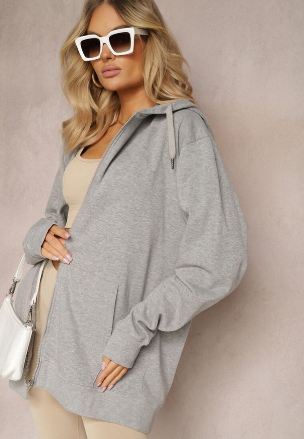 Renee - Szara Rozpinana Bluza z Kapturem Wykończona Polarem i Ściągaczem Bachetta. Okazja: na co dzień. Typ kołnierza: kaptur. Kolor: szary. Materiał: polar. Długość rękawa: długi rękaw. Długość: długie. Styl: sportowy, casual, elegancki, klasyczny