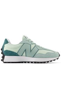 Buty New Balance U327ME - zielone. Okazja: na co dzień. Zapięcie: sznurówki. Kolor: zielony. Materiał: zamsz, skóra, materiał, guma, prążkowany. Szerokość cholewki: normalna #1