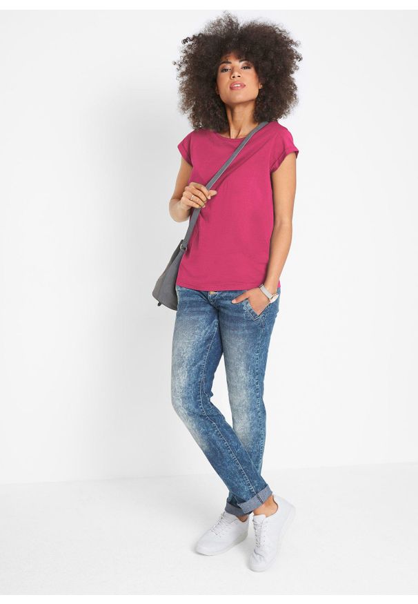 bonprix - Shirt bawełniany, krótki rękaw. Kolor: różowy. Materiał: bawełna. Długość rękawa: krótki rękaw. Długość: krótkie