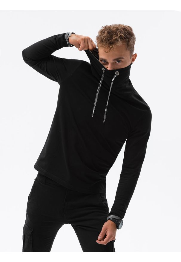 Czarna bluza Ombre Clothing w kratkę, ze stójką