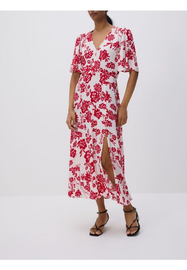 Reserved - Sukienka z wiskozy - czerwony. Kolor: czerwony. Materiał: wiskoza. Typ sukienki: proste