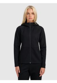 4f - 4F Bluza dresowa rozpinana z kapturem damska - czarna XXL. Okazja: do pracy, na co dzień, na spacer. Typ kołnierza: kaptur. Kolor: czarny. Materiał: dresówka. Wzór: gładki. Styl: casual. Sport: turystyka piesza, fitness
