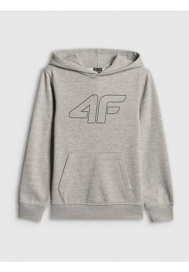 4f - 4F Bluza dresowa regular z kapturem chłopięca - szara 134 (8-9 lat). Okazja: na uczelnię, na co dzień, na spacer. Typ kołnierza: kaptur. Kolor: szary. Materiał: dresówka. Sezon: lato. Styl: casual