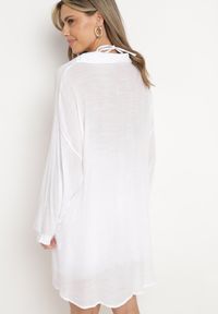 Born2be - Biały Komplet Koszula z Długim Rękawem Szorty Tordia. Kolor: biały. Materiał: tkanina #5