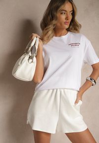 Renee - Biało-Czerwony T-shirt Oversize z Bawełny Ozdobiony Nadrukiem Filiora. Okazja: na co dzień. Kolor: biały. Materiał: bawełna. Wzór: aplikacja, nadruk. Styl: casual #4