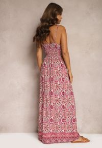 Renee - Różowa Sukienka w Stylu Boho na Ramiączkach z Gumką w Talii Felorea. Kolor: różowy. Materiał: tkanina. Długość rękawa: na ramiączkach. Sezon: lato. Styl: boho